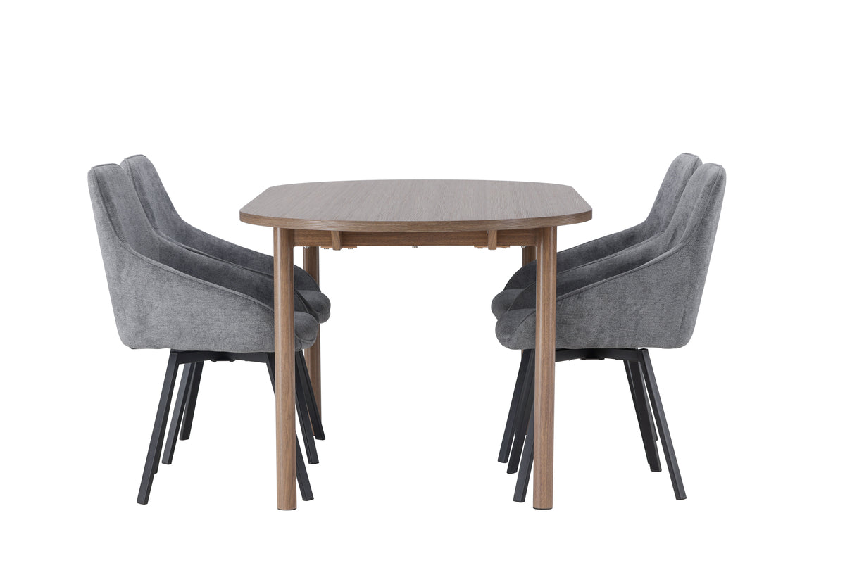 Venture Design Rosie & Andy Matstolar 2-pack Grå + Ovala Matbord 180 x 90 Natur