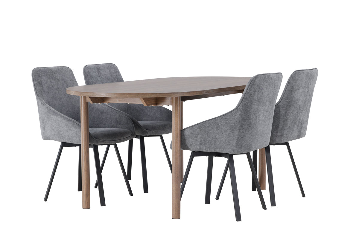 Venture Design Rosie & Andy Matstolar 2-pack Grå + Ovala Matbord 180 x 90 Natur