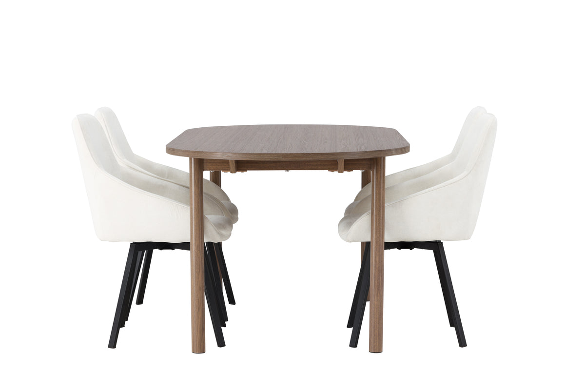 Venture Design Rosie & Andy Matstolar 2-pack Beige + Ovala Matbord 180 x 90 Natur
