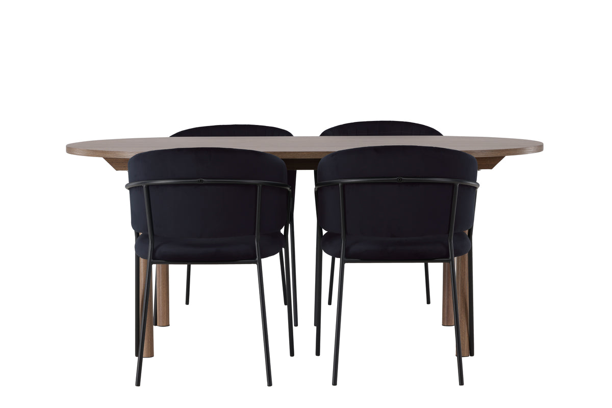Venture Design Selma & Andy Matstolar 2-pack Svart + Ovala Matbord 180 x 90 Natur