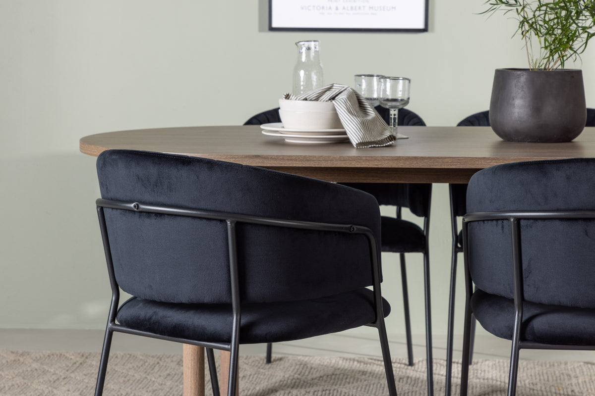 Venture Design Selma & Andy Matstolar 2-pack Svart + Ovala Matbord 180 x 90 Natur