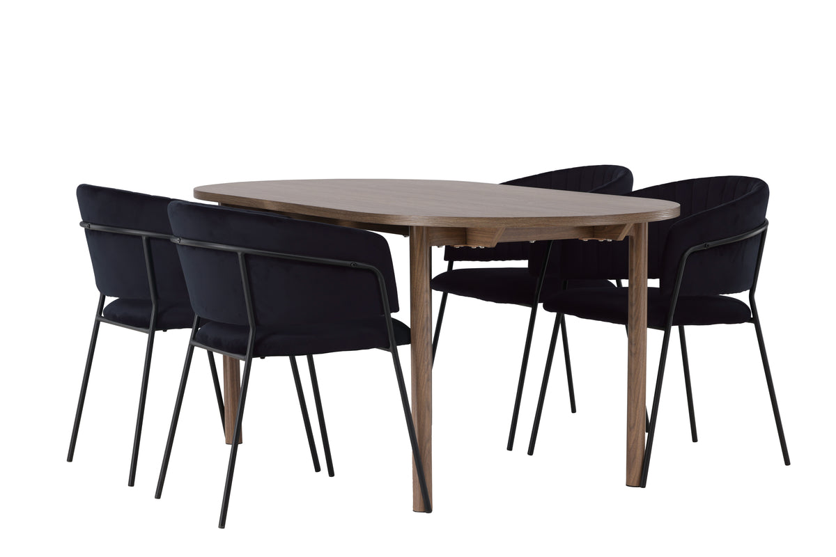 Venture Design Selma & Andy Matstolar 2-pack Svart + Ovala Matbord 180 x 90 Natur