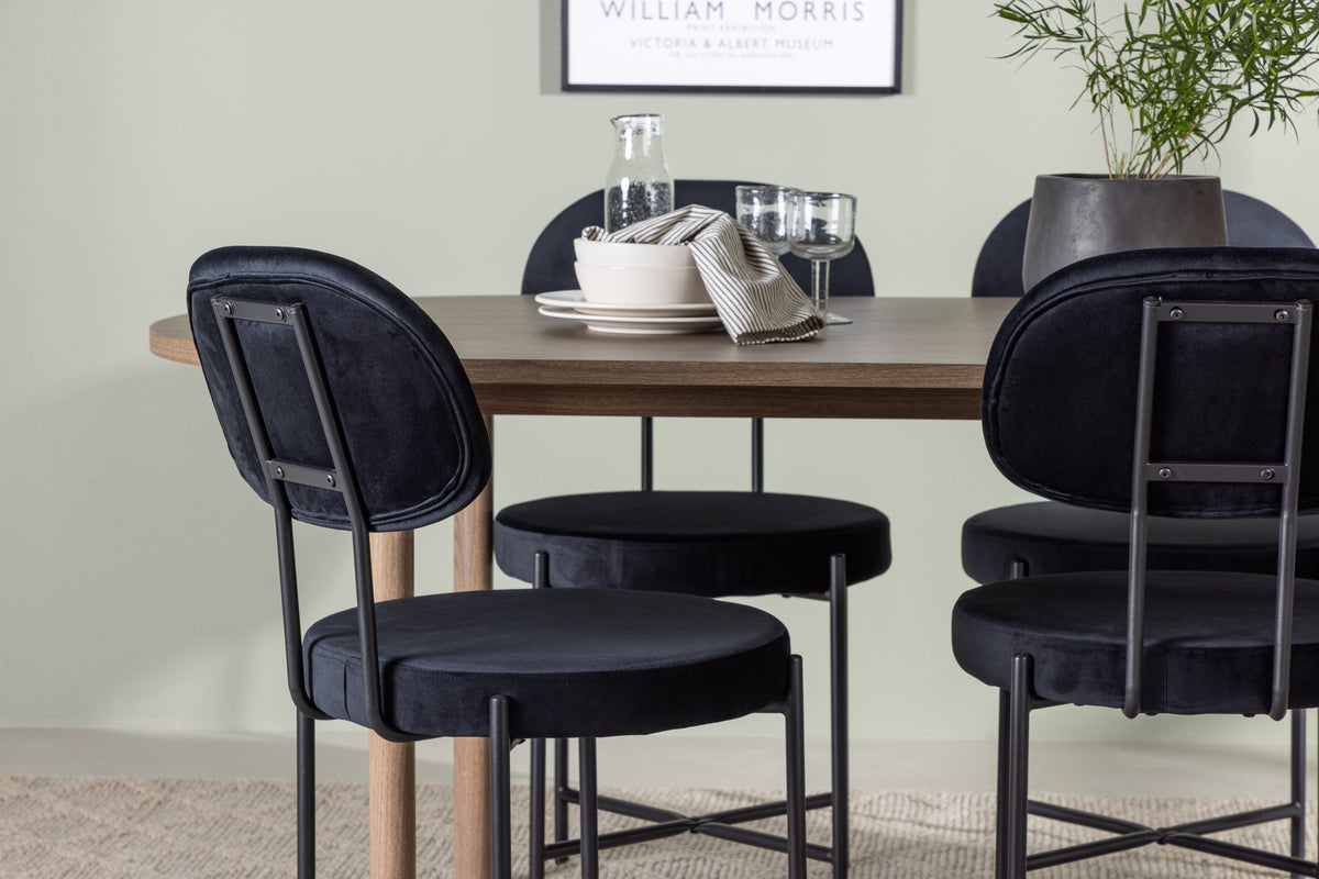 Venture Design Stella & Andy Matstolar 2-pack Svart + Ovala Matbord 180 x 90 Natur