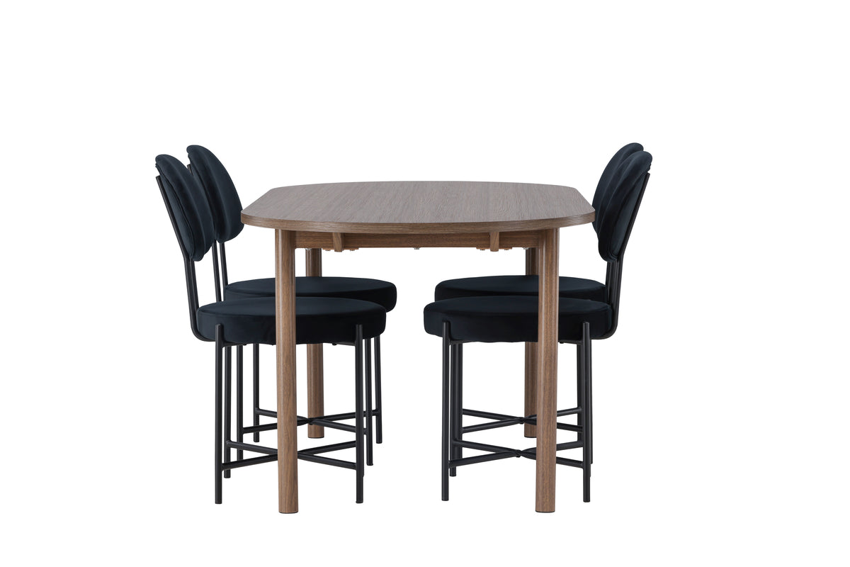 Venture Design Stella & Andy Matstolar 2-pack Svart + Ovala Matbord 180 x 90 Natur