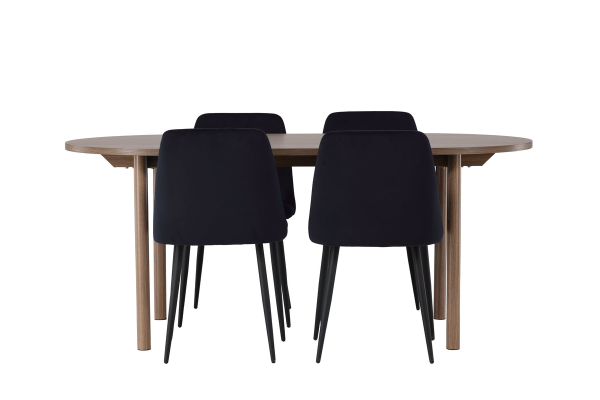 Venture Design Andy & Night Ovala Matbord 180 x 90 Natur + Matstolar 2-pack Svart