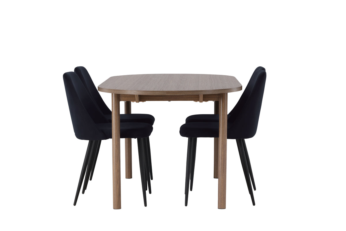 Venture Design Andy & Night Ovala Matbord 180 x 90 Natur + Matstolar 2-pack Svart