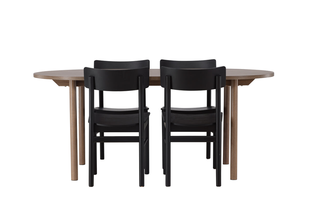 Venture Design Montros & Andy Matstolar 2-pack Svart + Ovala Matbord 180 x 90 Natur