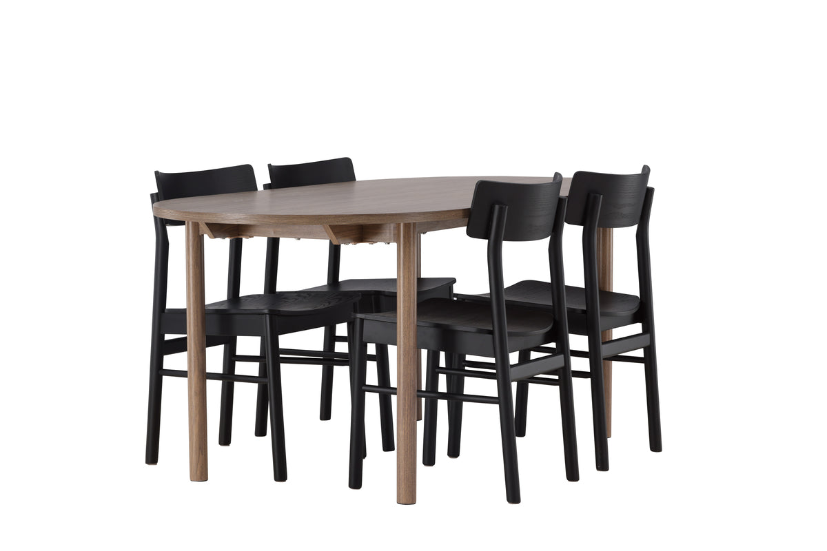 Venture Design Montros & Andy Matstolar 2-pack Svart + Ovala Matbord 180 x 90 Natur