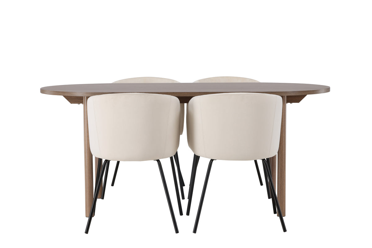 Venture Design Berit & Andy Matstolar Beige + Ovala Matbord 180 x 90 Natur