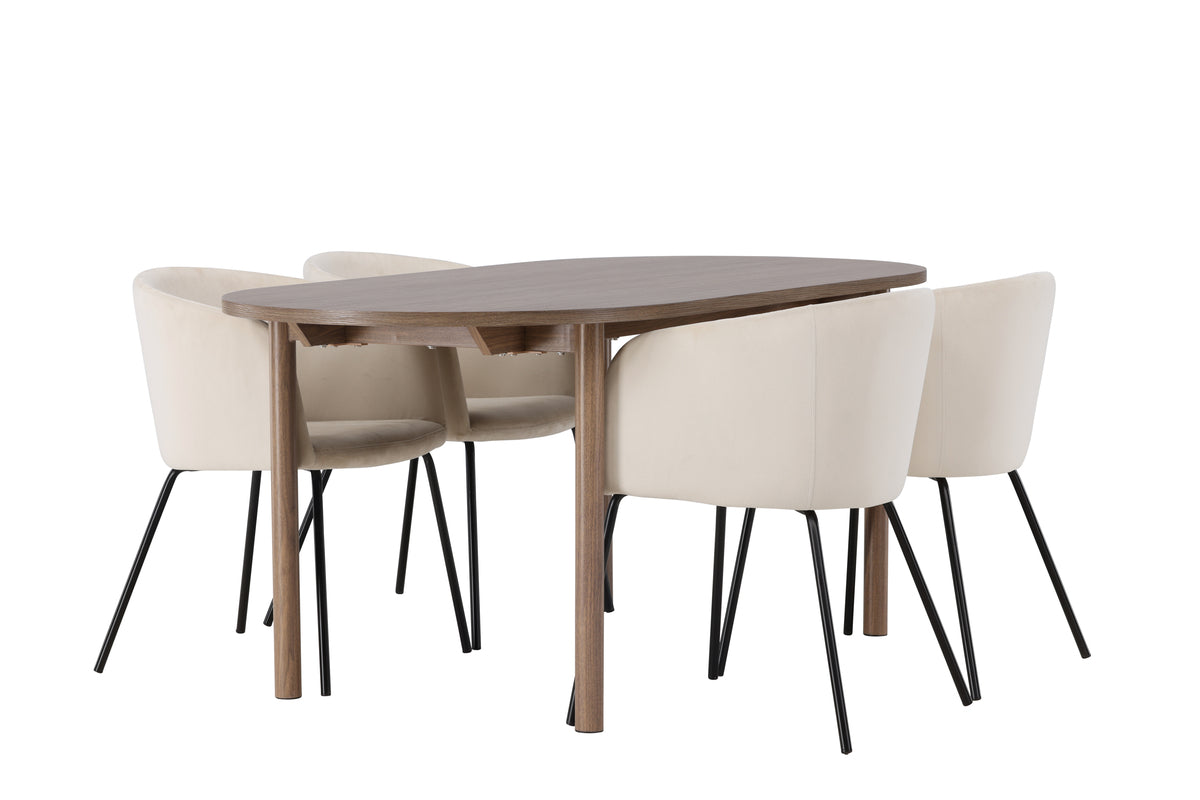 Venture Design Berit & Andy Matstolar Beige + Ovala Matbord 180 x 90 Natur
