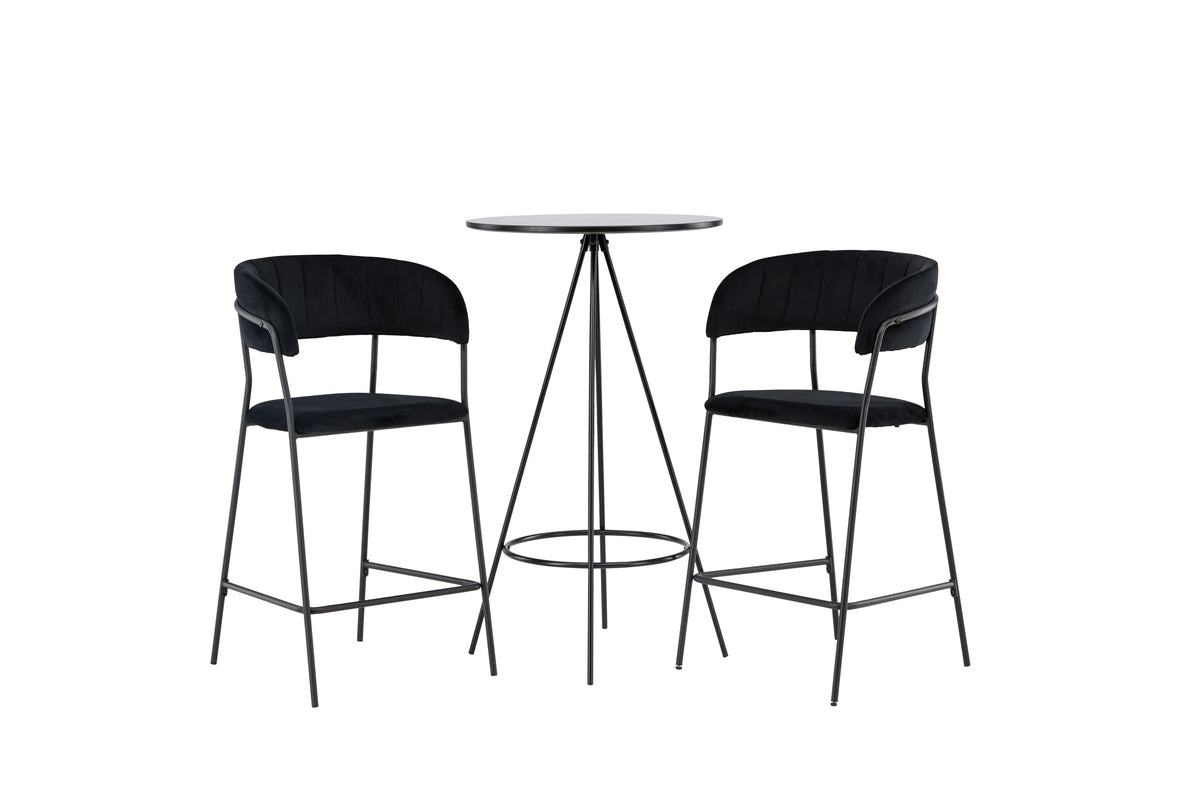 Venture Design Lui & Bistro Barstolar 2-pack Svart + Barbord ⌀60 Svart