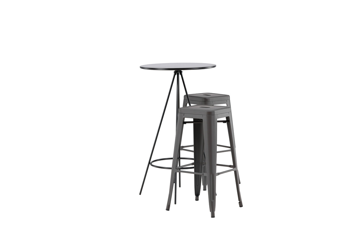 Venture Design Tempe & Bistro Barstolar 4-pack Mörkgrå + Barbord ⌀60 Svart
