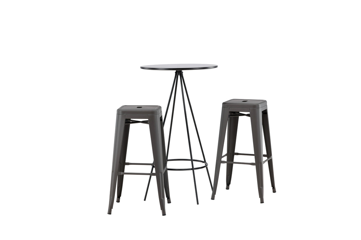 Venture Design Tempe & Bistro Barstolar 4-pack Mörkgrå + Barbord ⌀60 Svart