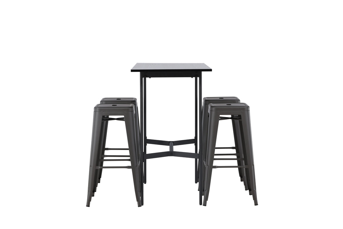 Venture Design Tempe & Rax Barstolar 4-pack Mörkgrå + Barbord 120 x 60 Svart