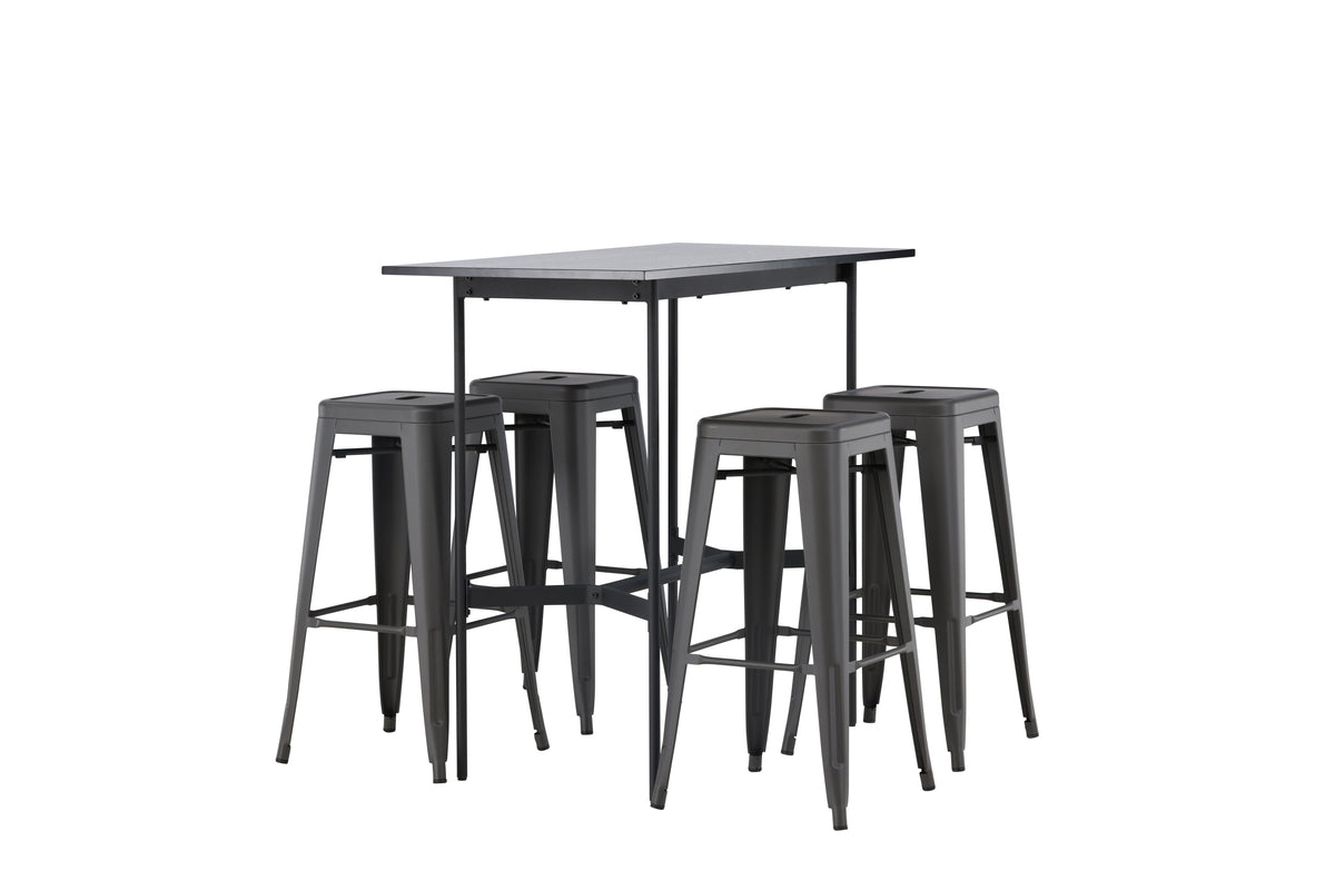 Venture Design Tempe & Rax Barstolar 4-pack Mörkgrå + Barbord 120 x 60 Svart