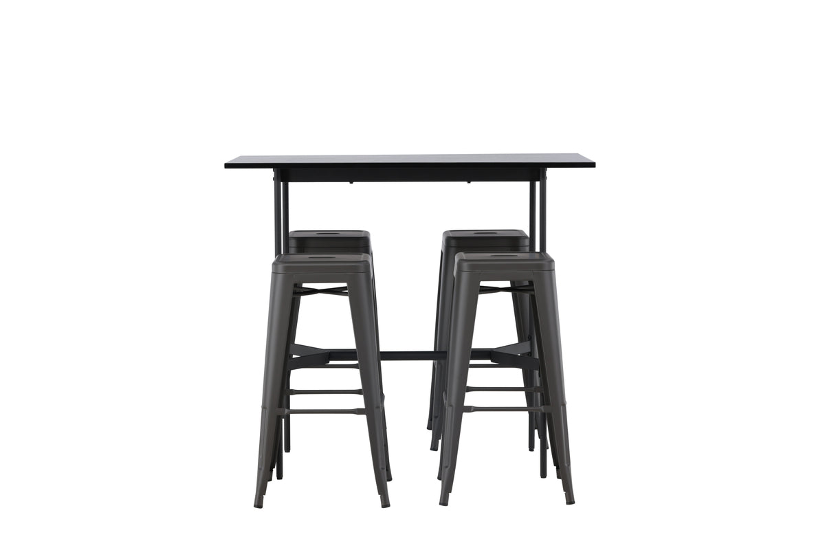 Venture Design Tempe & Rax Barstolar 4-pack Mörkgrå + Barbord 120 x 60 Svart