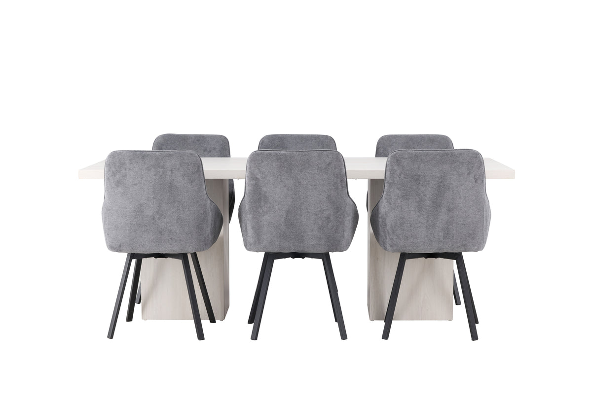 Venture Design Rosie & Olga Matstolar 2-pack Grå + Rektangulära Matbord 200 x 90 Vit