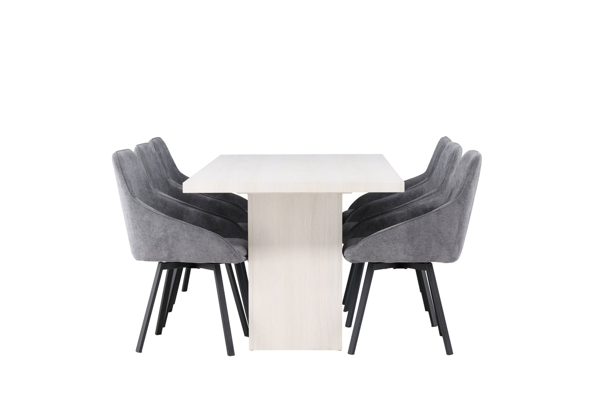 Venture Design Rosie & Olga Matstolar 2-pack Grå + Rektangulära Matbord 200 x 90 Vit