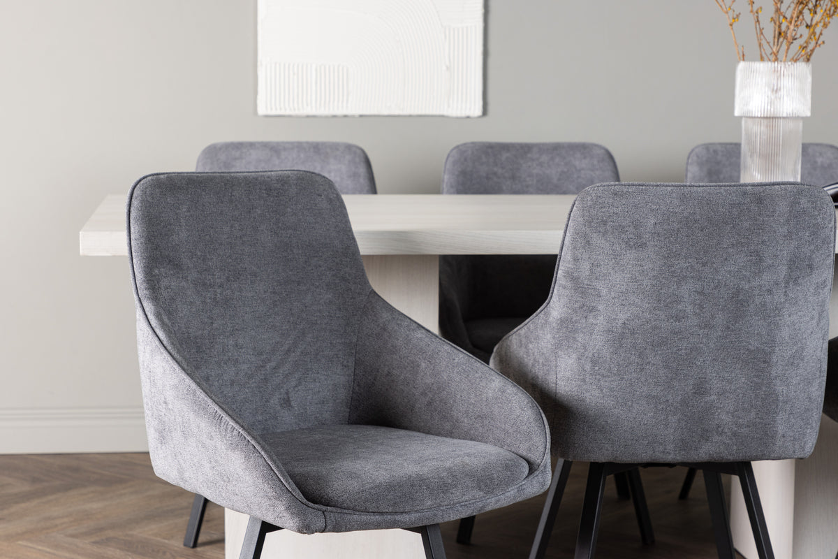 Venture Design Rosie & Olga Matstolar 2-pack Grå + Rektangulära Matbord 200 x 90 Vit