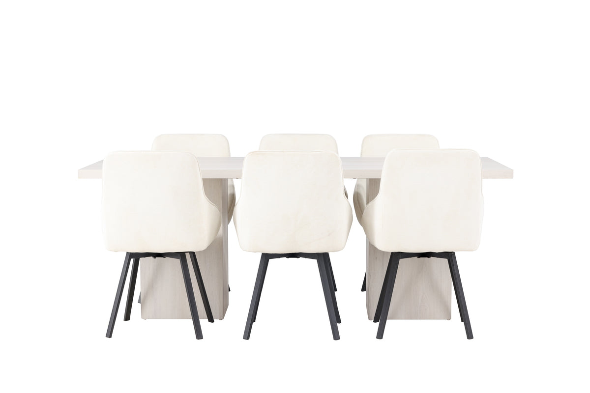 Venture Design Rosie & Olga Matstolar 2-pack Beige + Rektangulära Matbord 200 x 90 Vit