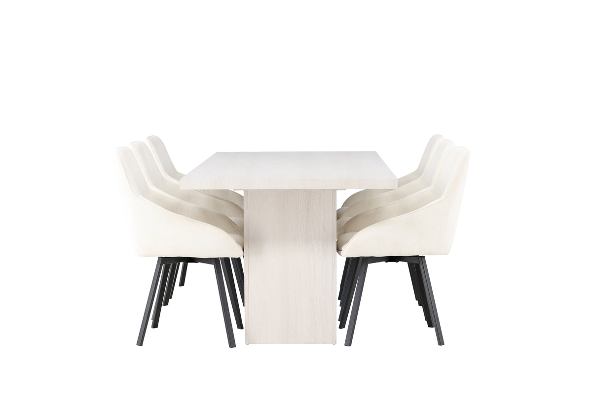 Venture Design Rosie & Olga Matstolar 2-pack Beige + Rektangulära Matbord 200 x 90 Vit