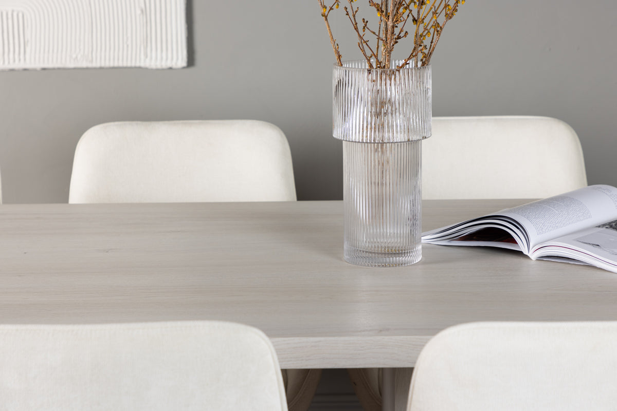 Venture Design Rosie & Olga Matstolar 2-pack Beige + Rektangulära Matbord 200 x 90 Vit
