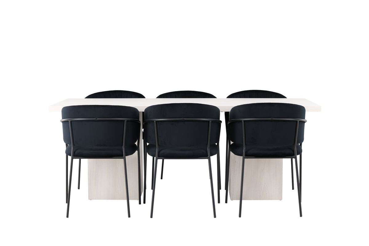 Venture Design Selma & Olga Matstolar 2-pack Svart + Rektangulära Matbord 200 x 90 Vit