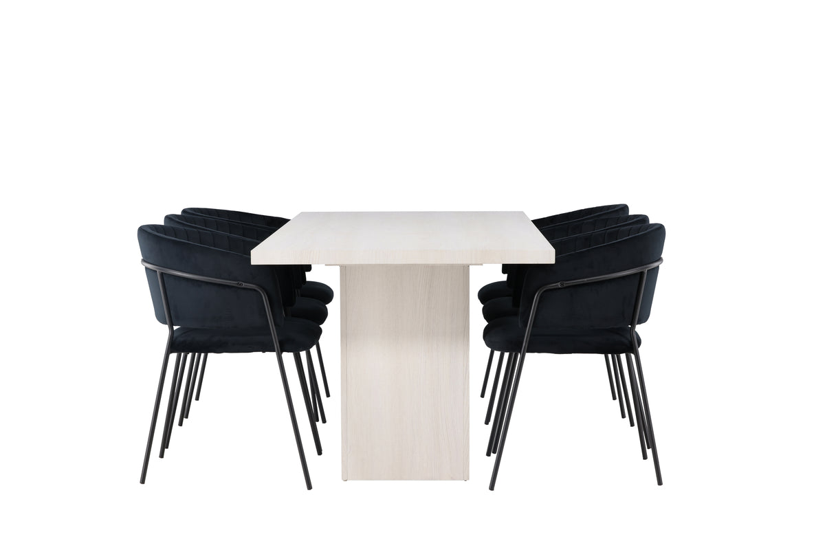 Venture Design Selma & Olga Matstolar 2-pack Svart + Rektangulära Matbord 200 x 90 Vit