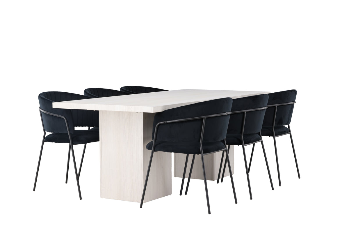 Venture Design Selma & Olga Matstolar 2-pack Svart + Rektangulära Matbord 200 x 90 Vit