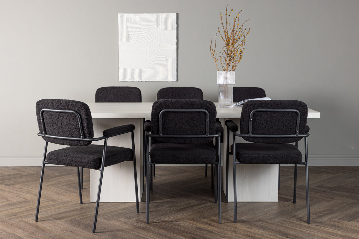 Venture Design Yesterday & Olga Matstolar 2-pack Svart + Rektangulära Matbord 200 x 90 Vit
