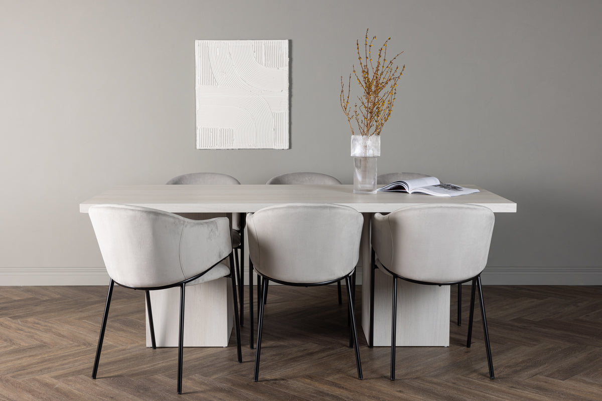 Venture Design Evelina & Olga Matstolar 2-pack Grå + Rektangulära Matbord 200 x 90 Vit