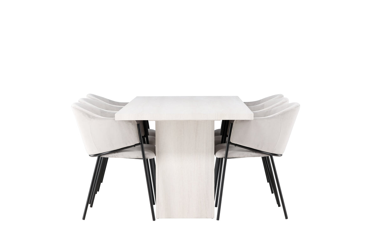 Venture Design Evelina & Olga Matstolar 2-pack Grå + Rektangulära Matbord 200 x 90 Vit