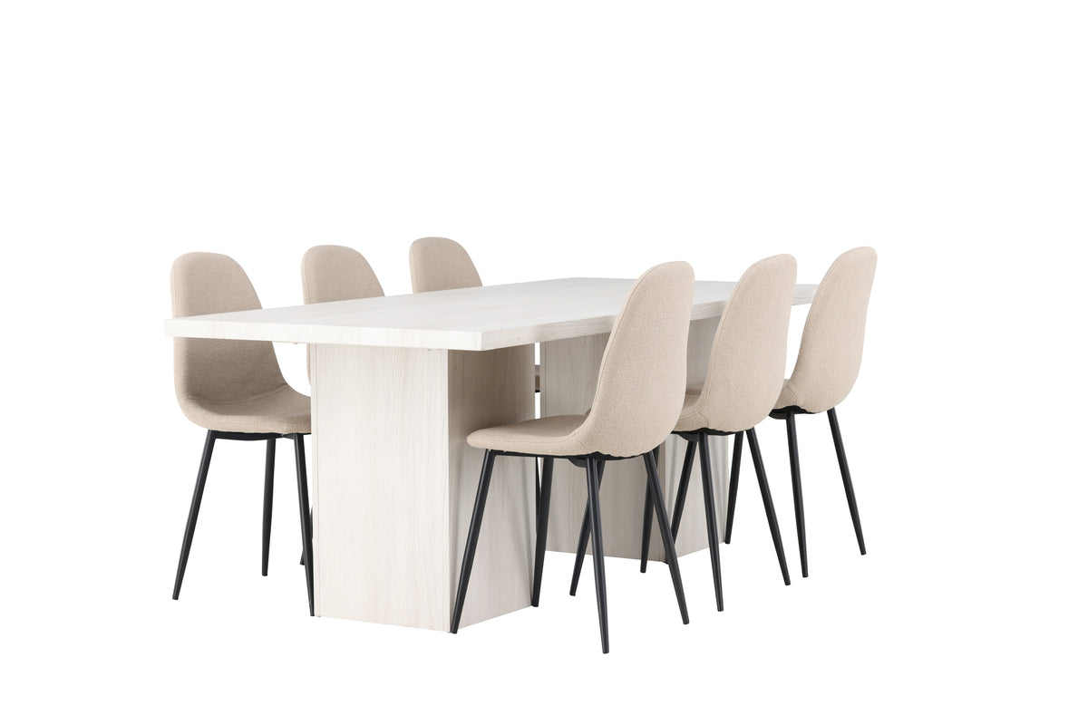 Venture Design Polar & Olga Matstolar 2-pack Beige + Rektangulära Matbord 200 x 90 Vit