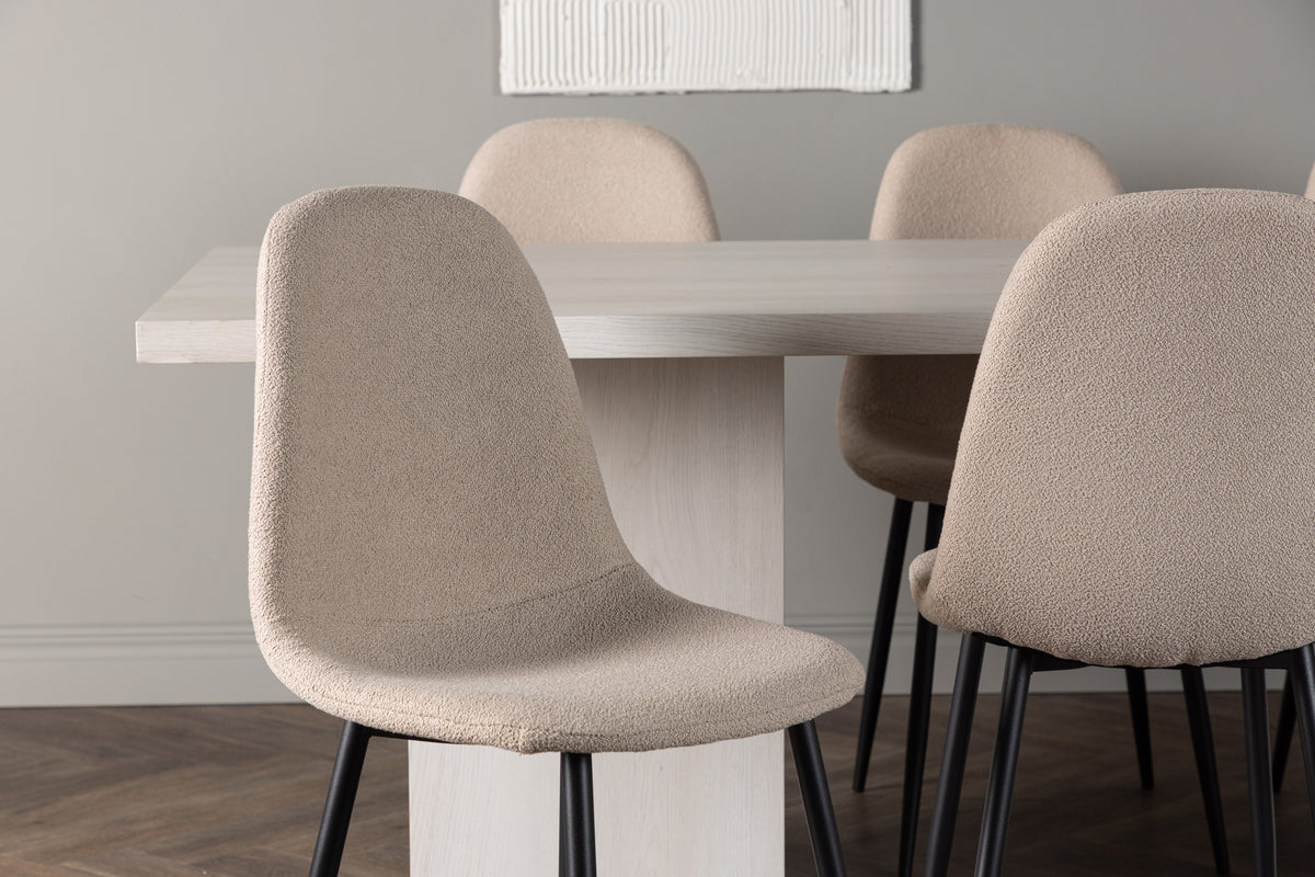 Venture Design Polar & Olga Matstolar 2-pack Beige + Rektangulära Matbord 200 x 90 Vit