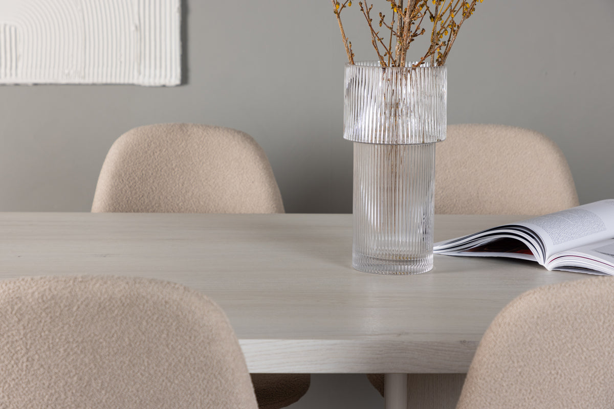 Venture Design Polar & Olga Matstolar 2-pack Beige + Rektangulära Matbord 200 x 90 Vit