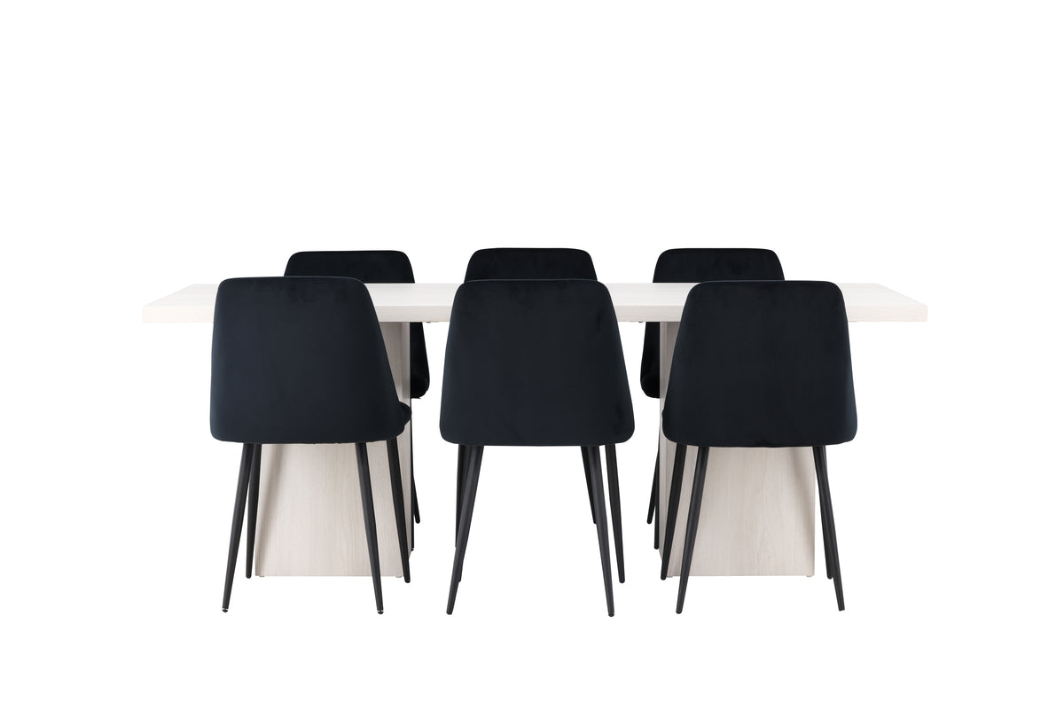 Venture Design Night & Olga Matstolar 2-pack Svart + Rektangulära Matbord 200 x 90 Vit
