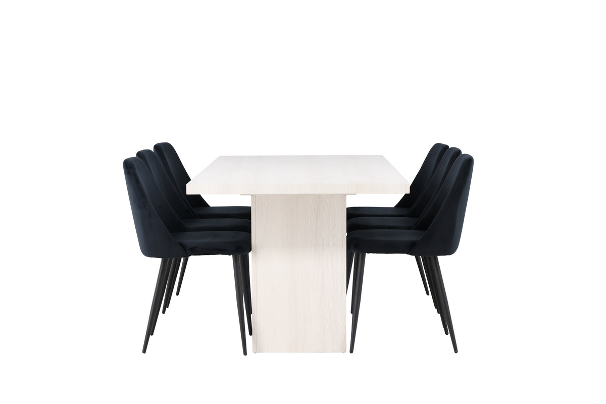 Venture Design Night & Olga Matstolar 2-pack Svart + Rektangulära Matbord 200 x 90 Vit