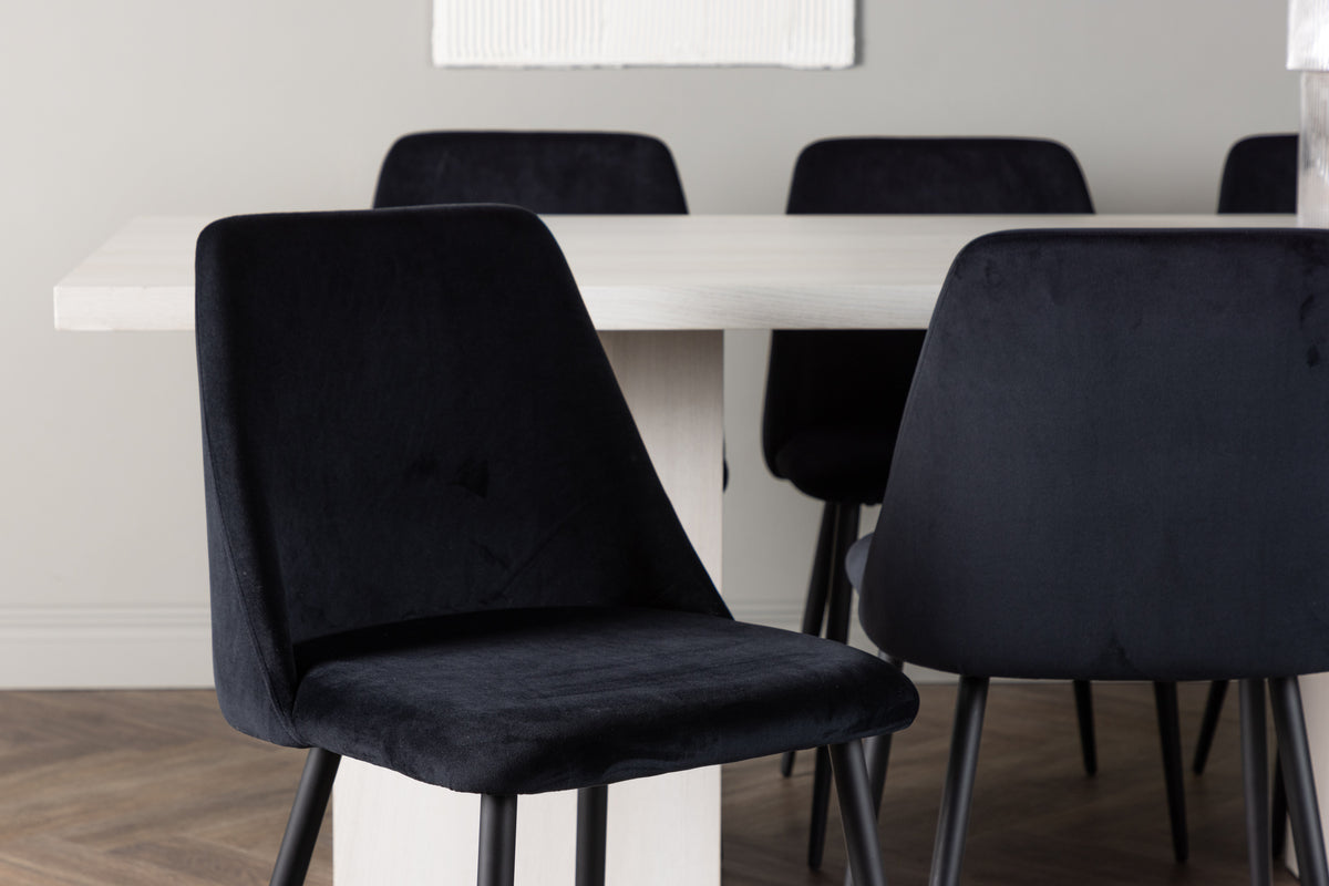 Venture Design Night & Olga Matstolar 2-pack Svart + Rektangulära Matbord 200 x 90 Vit