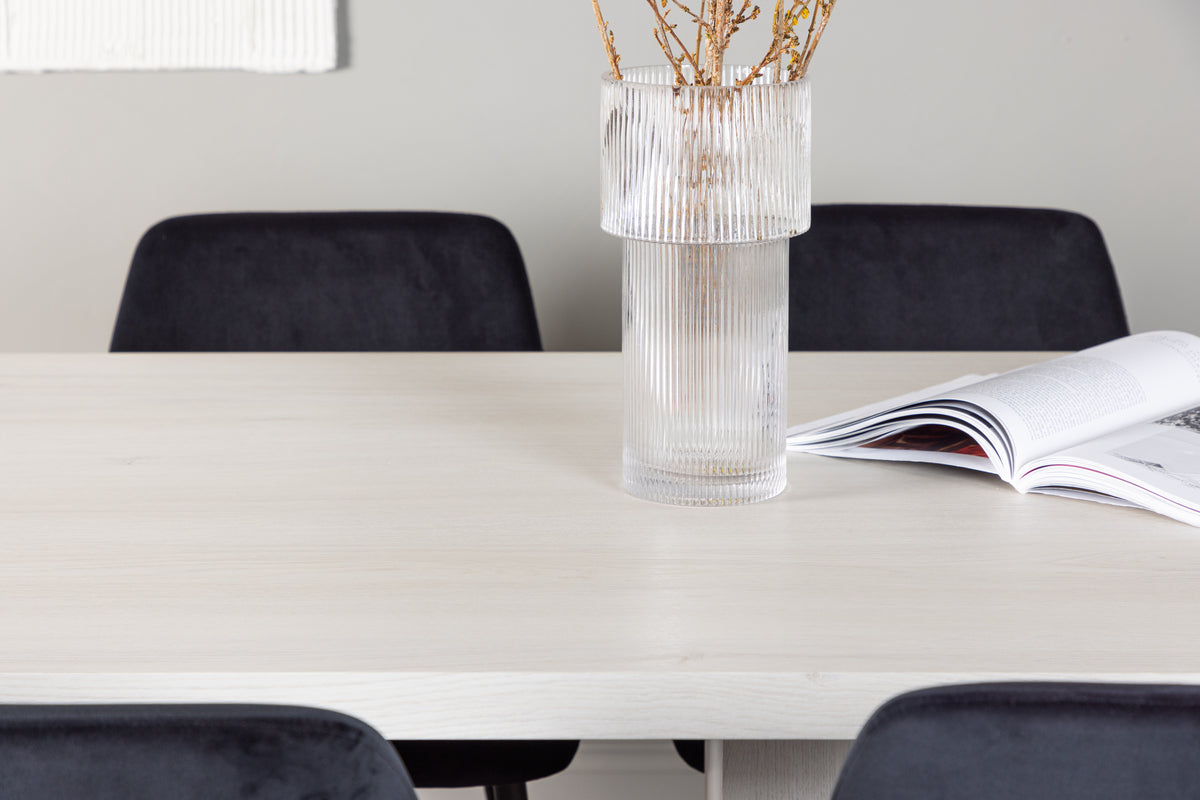 Venture Design Night & Olga Matstolar 2-pack Svart + Rektangulära Matbord 200 x 90 Vit