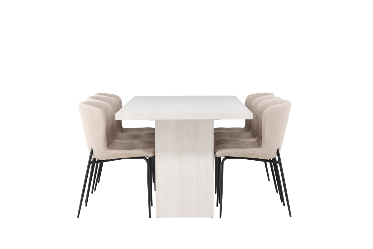 Venture Design Modesto & Olga Matstolar 2-pack Beige + Rektangulära Matbord 200 x 90 Vit