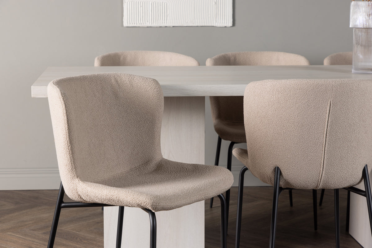 Venture Design Modesto & Olga Matstolar 2-pack Beige + Rektangulära Matbord 200 x 90 Vit