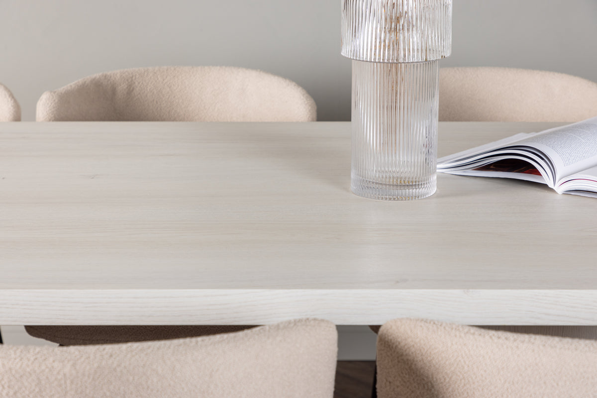 Venture Design Modesto & Olga Matstolar 2-pack Beige + Rektangulära Matbord 200 x 90 Vit