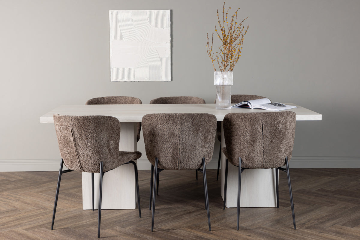 Venture Design Modesto & Olga Matstolar 2-pack Brun + Rektangulära Matbord 200 x 90 Vit