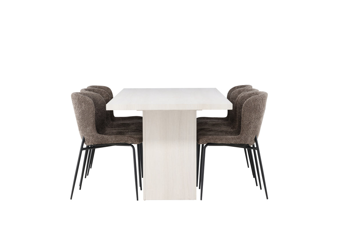 Venture Design Modesto & Olga Matstolar 2-pack Brun + Rektangulära Matbord 200 x 90 Vit