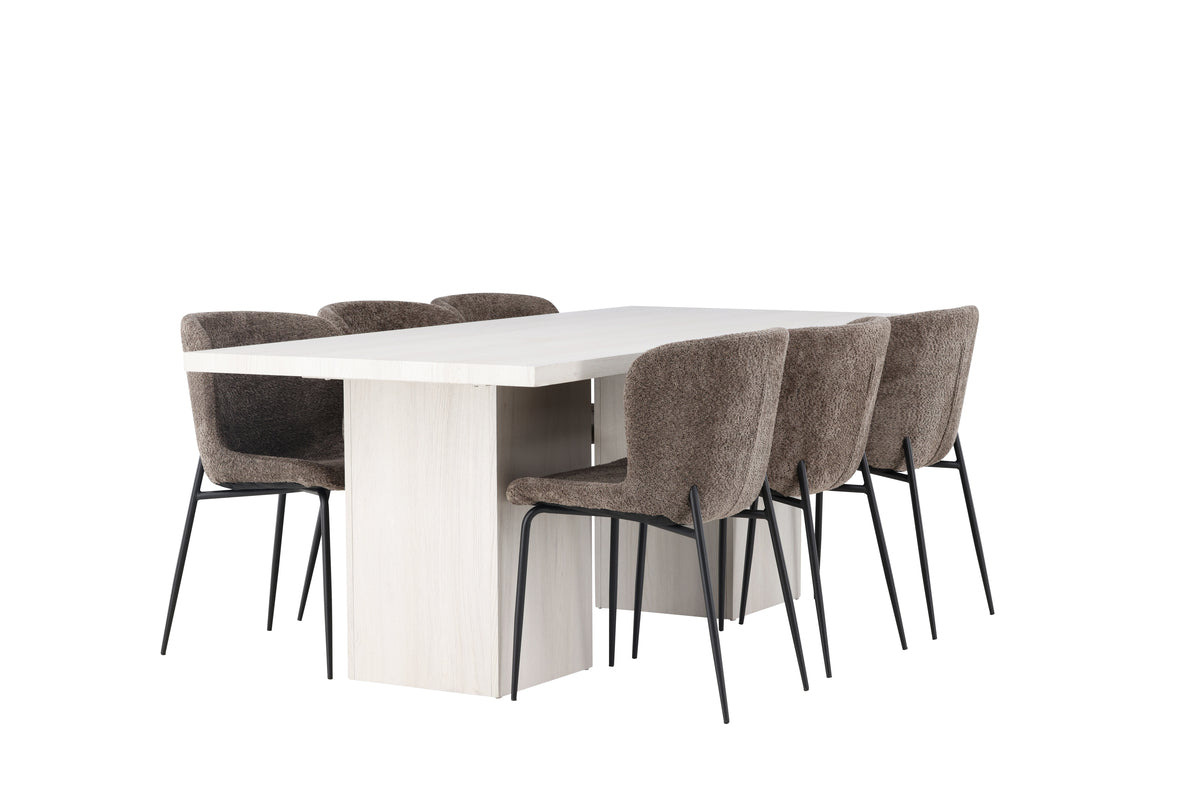 Venture Design Modesto & Olga Matstolar 2-pack Brun + Rektangulära Matbord 200 x 90 Vit