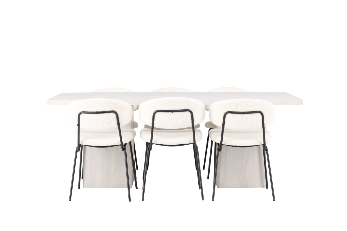 Venture Design Chico & Olga Matstolar 2-pack Vit + Rektangulära Matbord 200 x 90 Vit