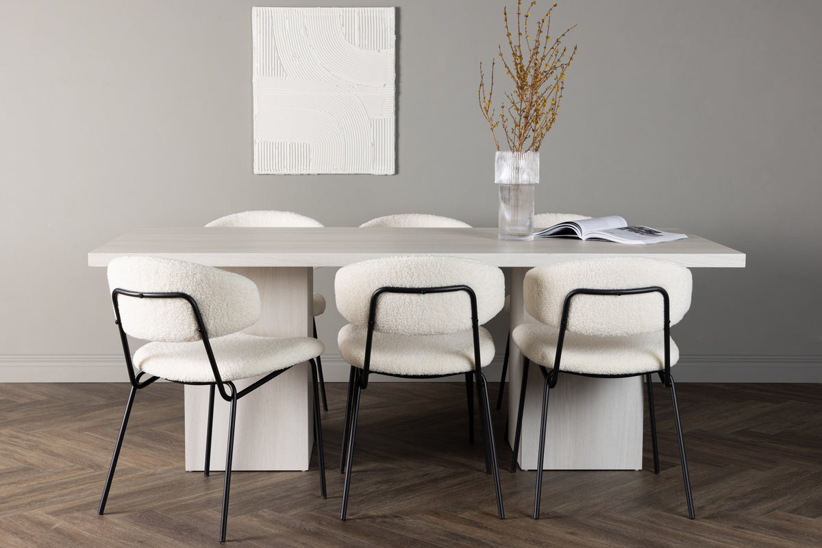 Venture Design Chico & Olga Matstolar 2-pack Vit + Rektangulära Matbord 200 x 90 Vit