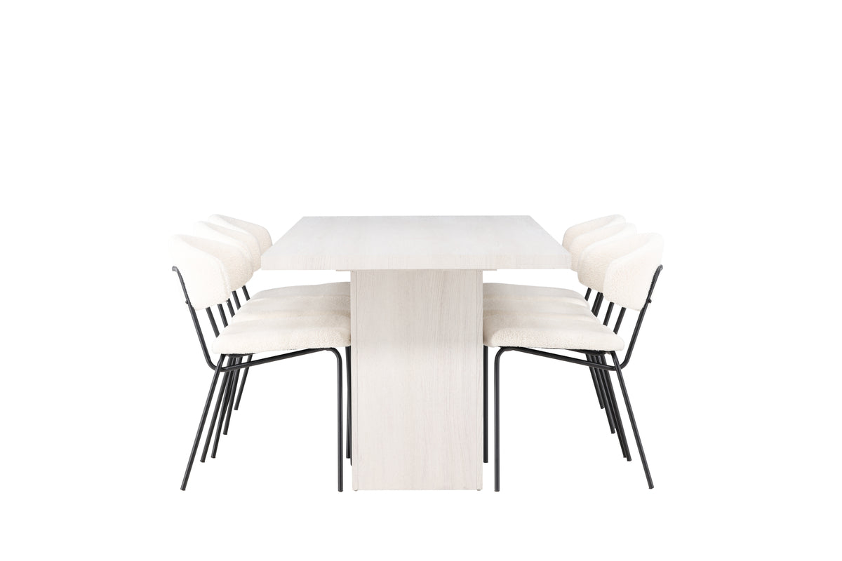 Venture Design Chico & Olga Matstolar 2-pack Vit + Rektangulära Matbord 200 x 90 Vit