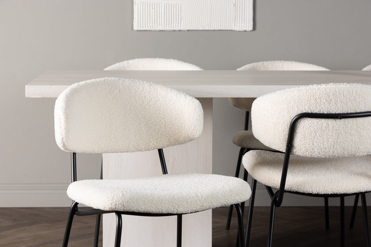 Venture Design Chico & Olga Matstolar 2-pack Vit + Rektangulära Matbord 200 x 90 Vit
