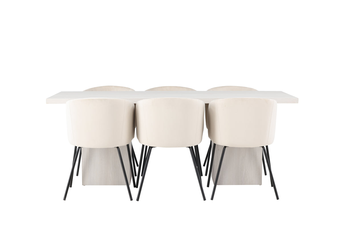 Venture Design Berit & Olga Matstolar Beige + Rektangulära Matbord 200 x 90 Vit